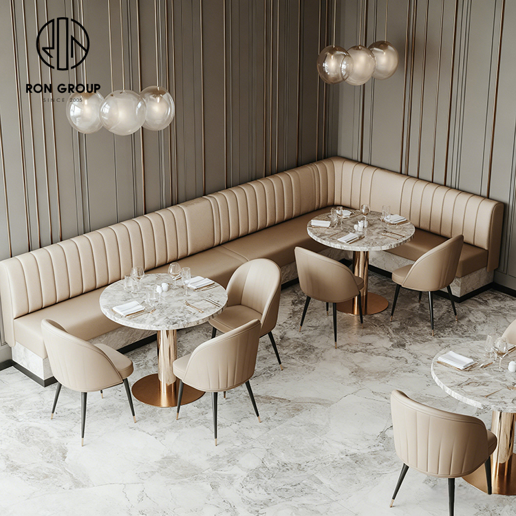 Luxury Marble Table and Leather Curved Booth Set