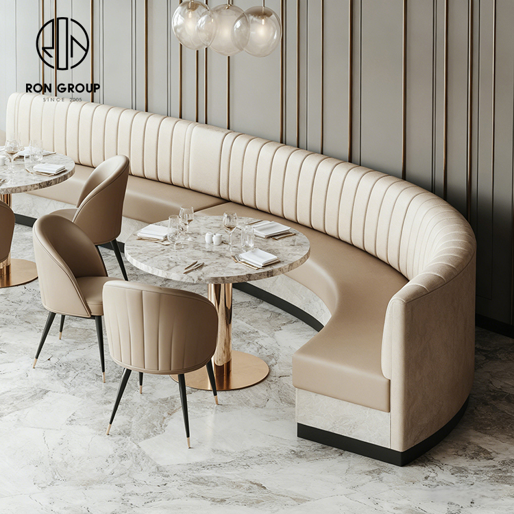 Luxury Marble Table and Leather Curved Booth Set