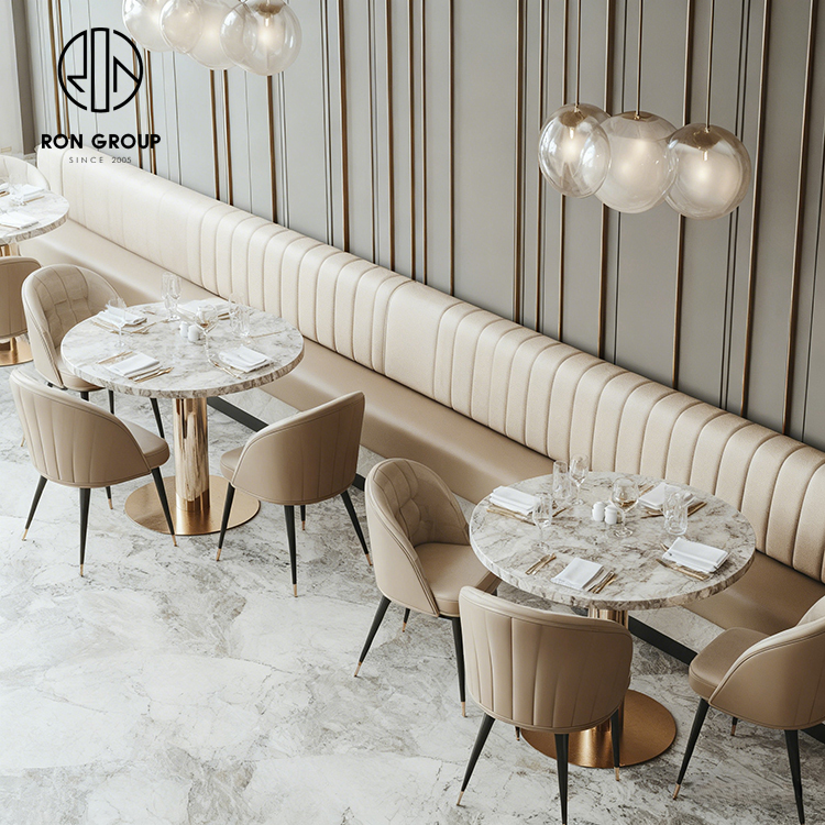 Luxury Marble Table and Leather Curved Booth Set
