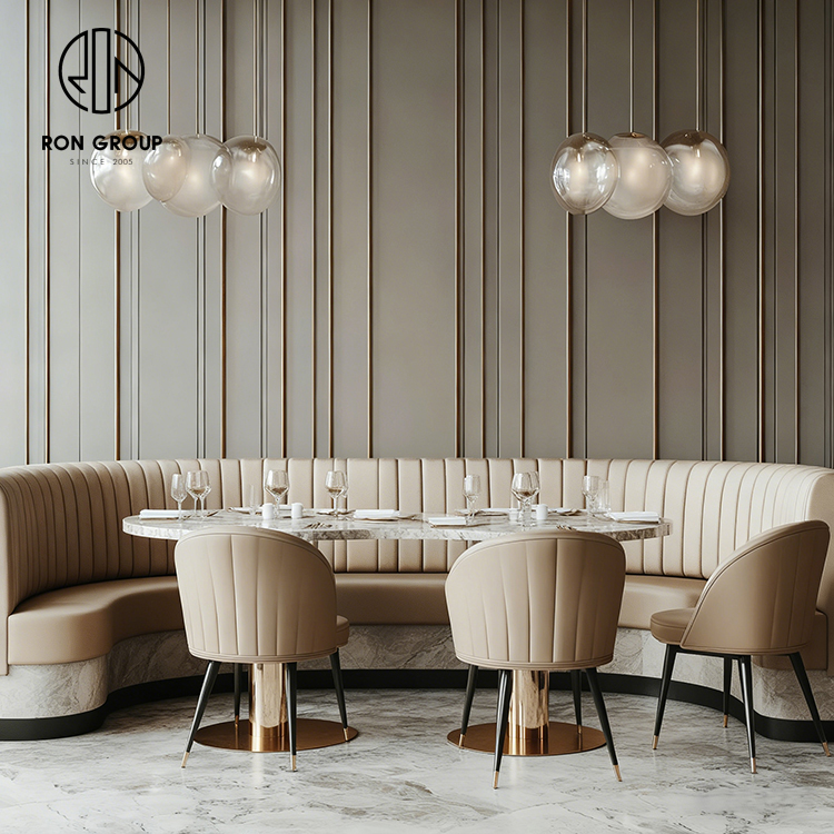 Luxury Marble Table and Leather Curved Booth Set