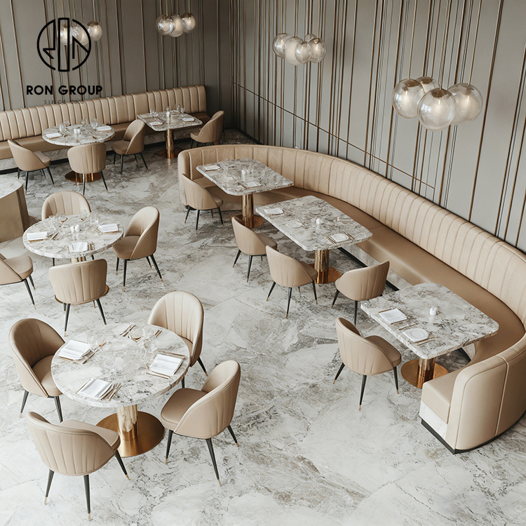 Luxury Marble Table and Leather Curved Booth Set