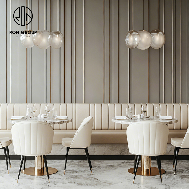 Luxury Marble Table and Leather Curved Booth Set