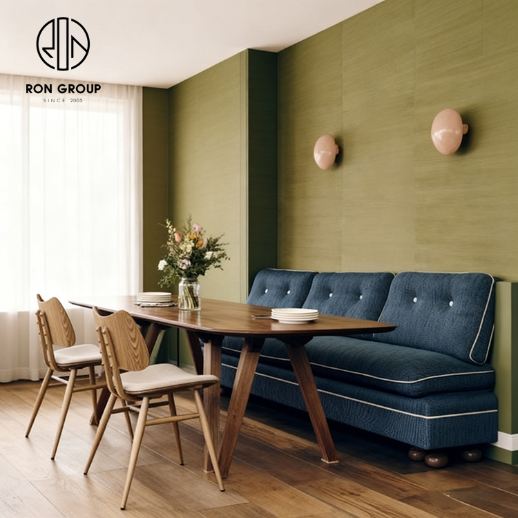 Minimalist Blue Upholstered Restaurant Furniture Set
