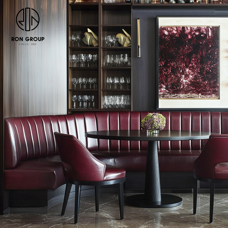 Classic Burgundy Leather Tufted Restaurant Furniture