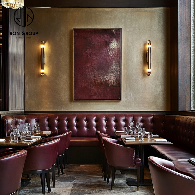 Classic Burgundy Leather Tufted Restaurant Furniture