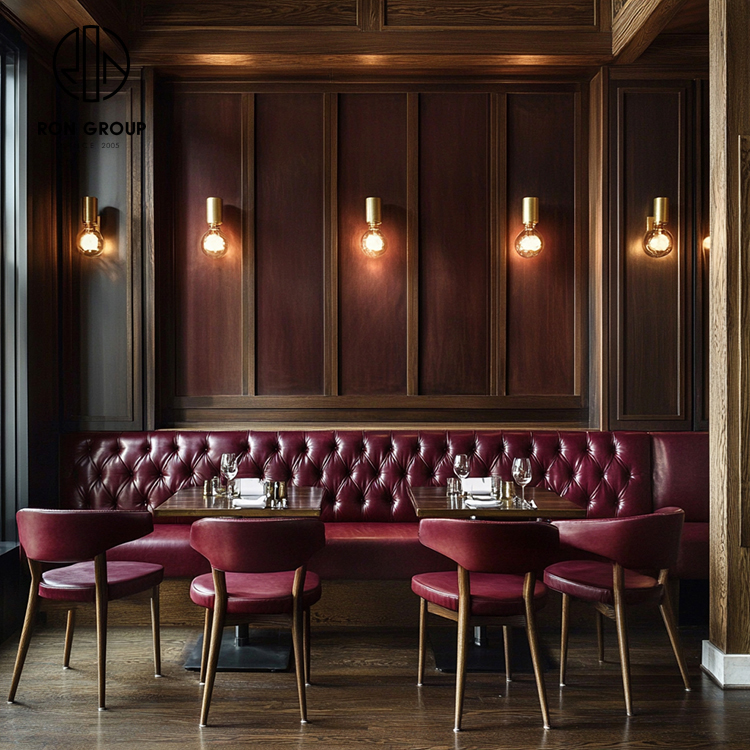 Classic Burgundy Leather Tufted Restaurant Furniture