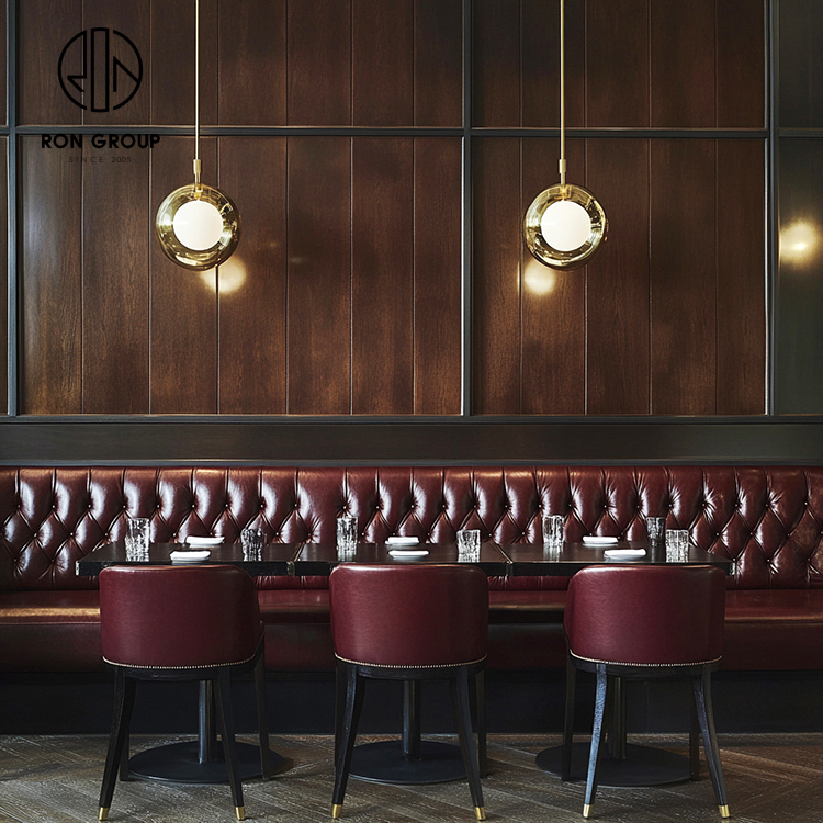 Classic Burgundy Leather Tufted Restaurant Furniture