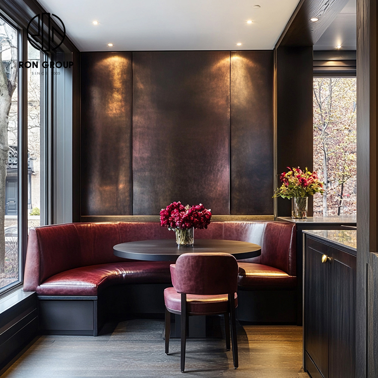 Classic Burgundy Leather Tufted Restaurant Furniture