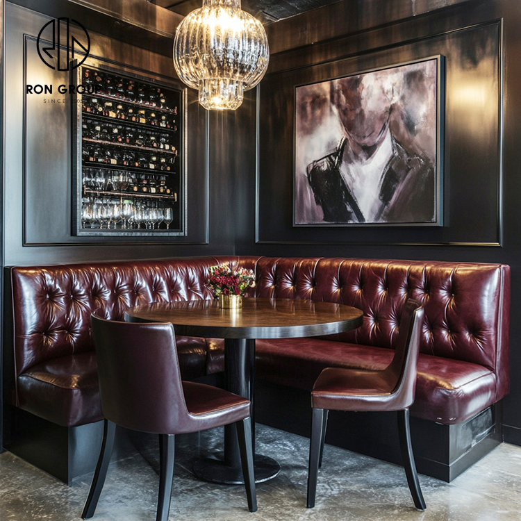 Classic Burgundy Leather Tufted Restaurant Furniture