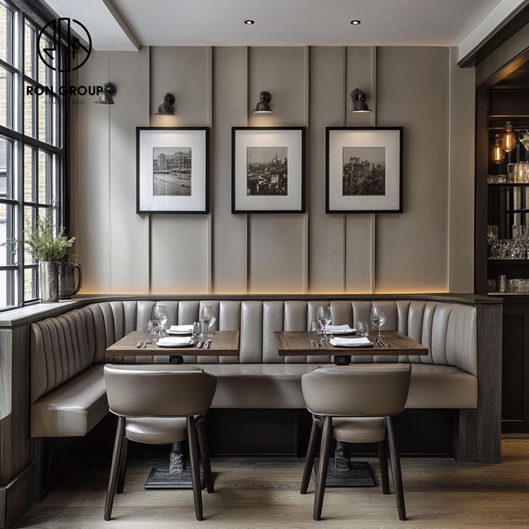 Modern Commercial Grey Wood Frame Restaurant Booth Set