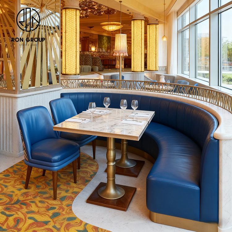 Luxury Blue Leather Curved Booth with Marble Table And Chair
