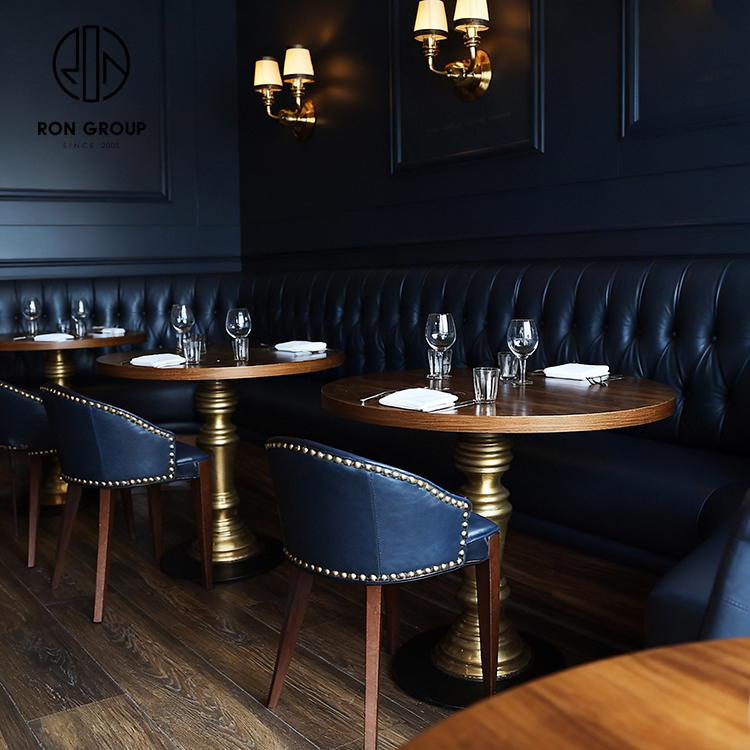 Luxury Dark Blue Leather Round Booth Furniture Set