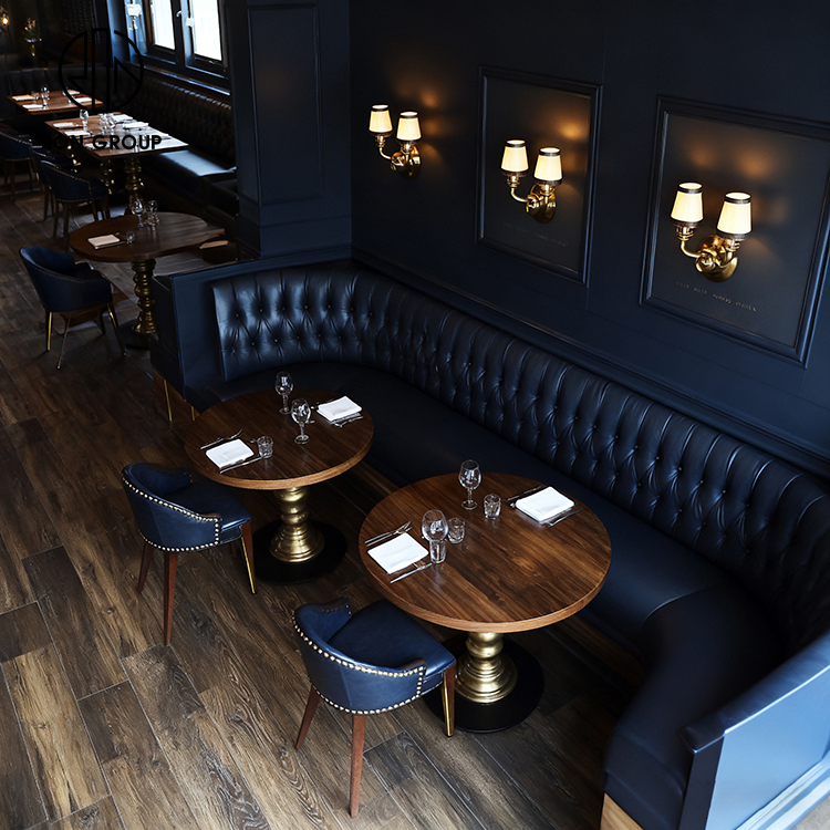 Luxury Dark Blue Leather Round Booth Furniture Set