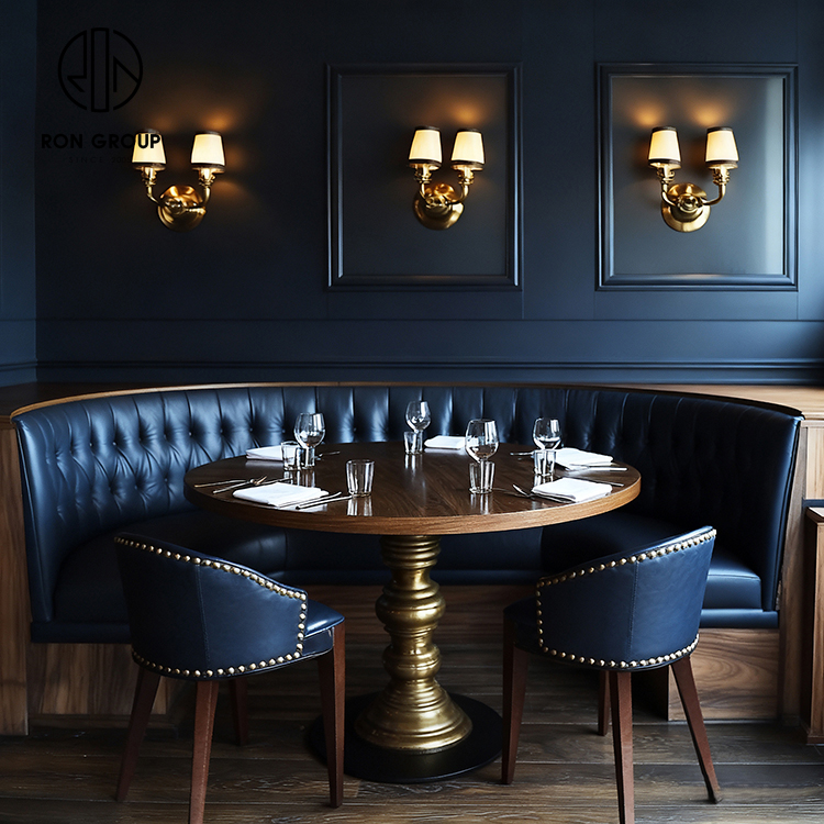 Luxury Dark Blue Leather Round Booth Furniture Set