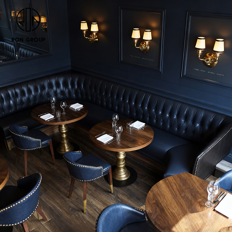 Elegant Dark Blue Circular Restaurant Booth Set