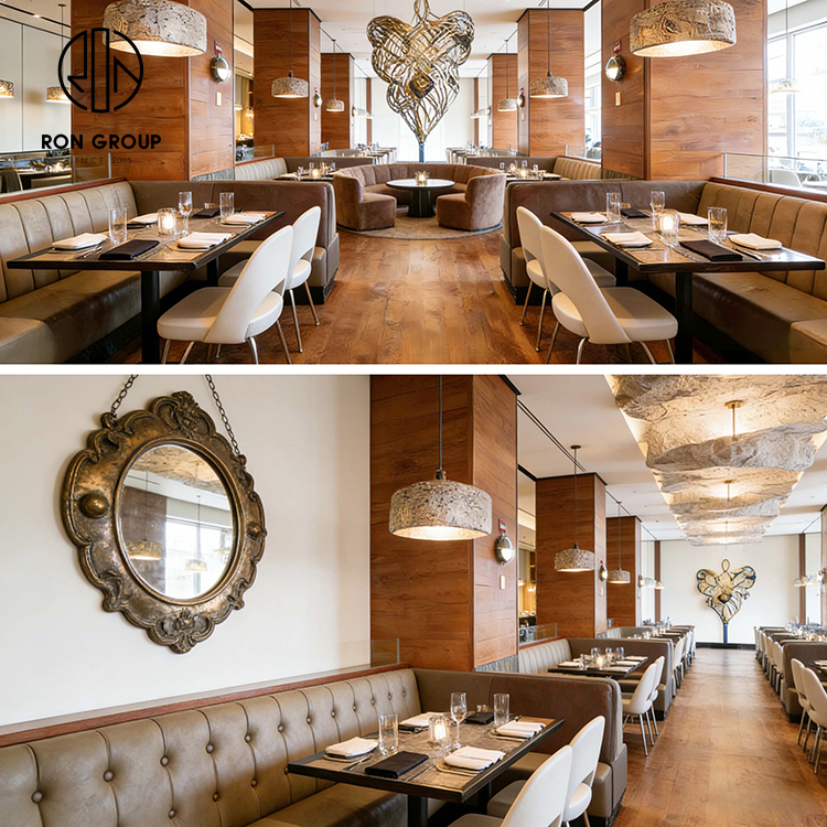 Luxury Half Circle Leather Booth and Stone Table Set