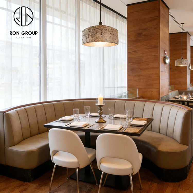 Luxury Half Circle Leather Booth and Stone Table Set