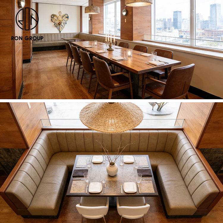 Luxury Half Circle Leather Booth and Stone Table Set