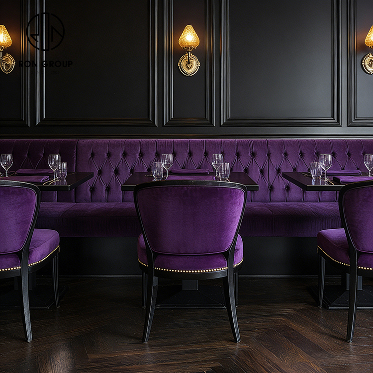 Luxury Purple Velvet Integrated Restaurant Furniture