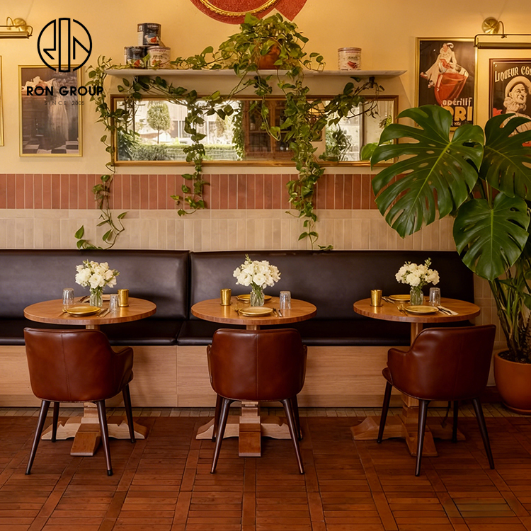 Vintage Leather Integrated Cafe Restaurant Furniture Set