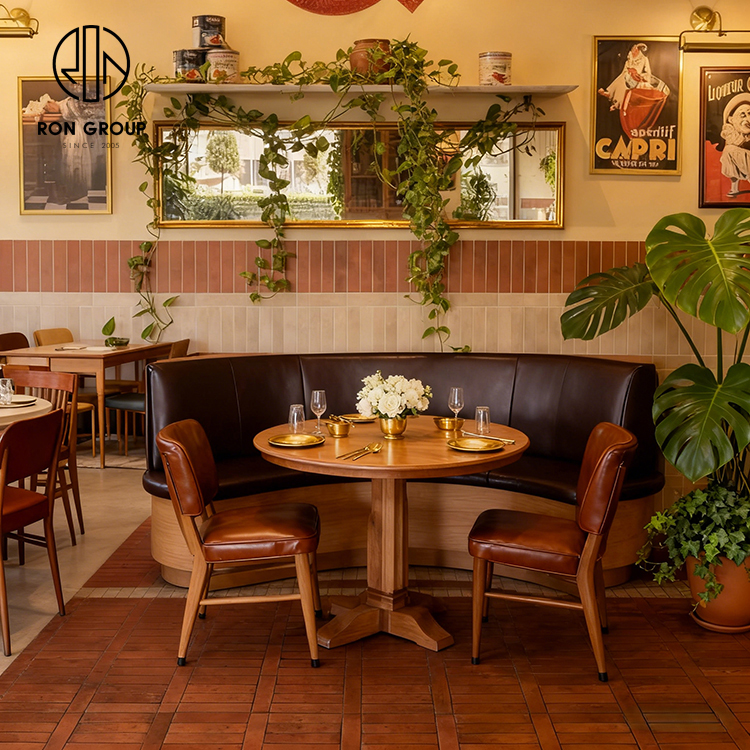 Vintage Leather Integrated Cafe Restaurant Furniture Set