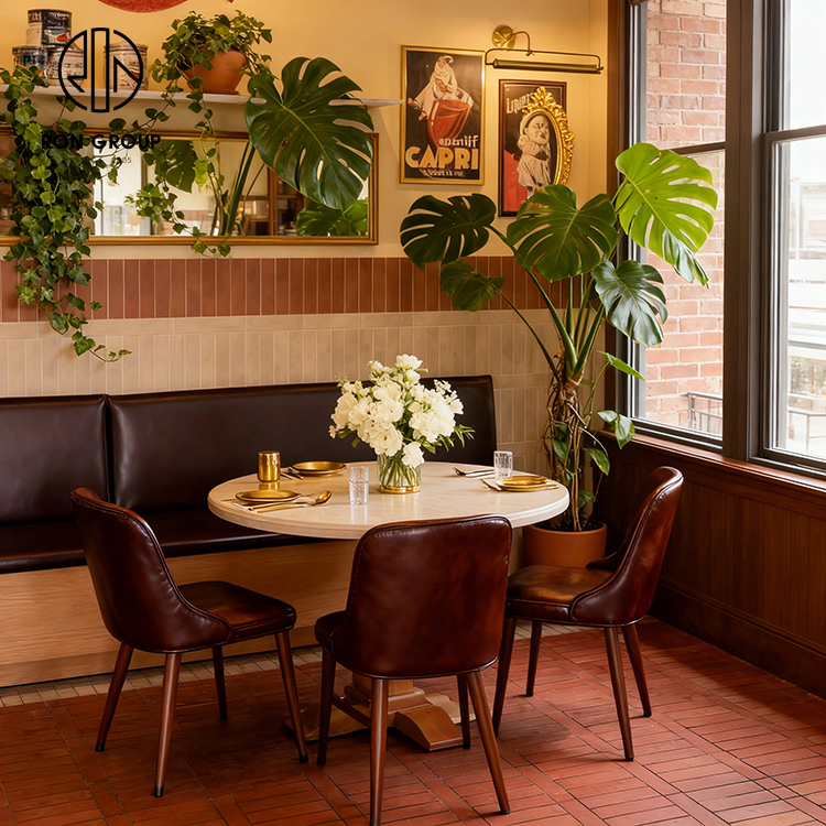 Vintage Leather Integrated Cafe Restaurant Furniture Set