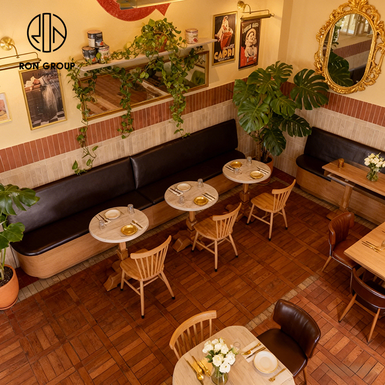 Vintage Leather Integrated Cafe Restaurant Furniture Set
