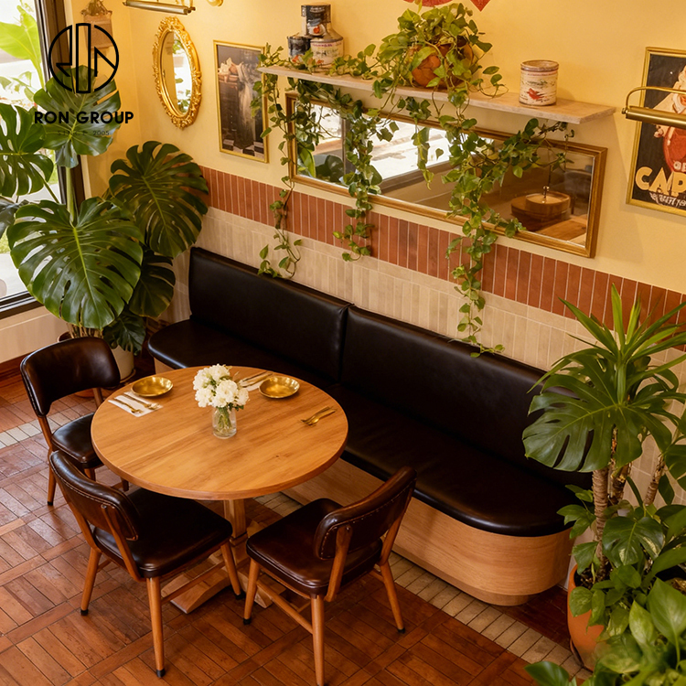 Vintage Leather Integrated Cafe Restaurant Furniture Set