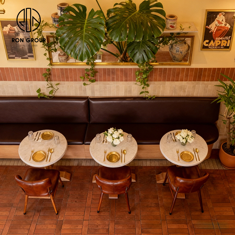 Vintage Leather Integrated Cafe Restaurant Furniture Set