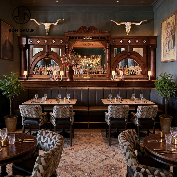 Luxury Leather Banquette Seating with High-Back Booth Design for Fine Dining