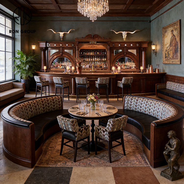 Luxury Leather Banquette Seating with High-Back Booth Design for Fine Dining