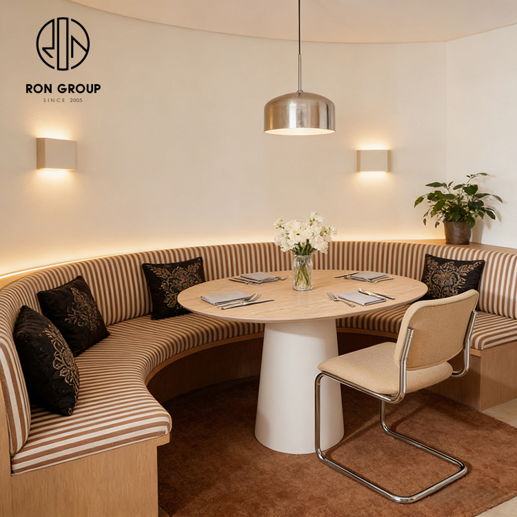 Custom Curved Banquette Seating with Space-Saving Half Circle Booth Design