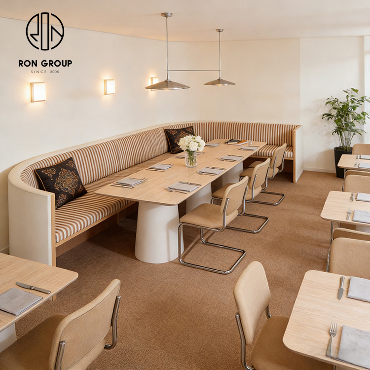 Custom Curved Banquette Seating with Space-Saving Half Circle Booth Design