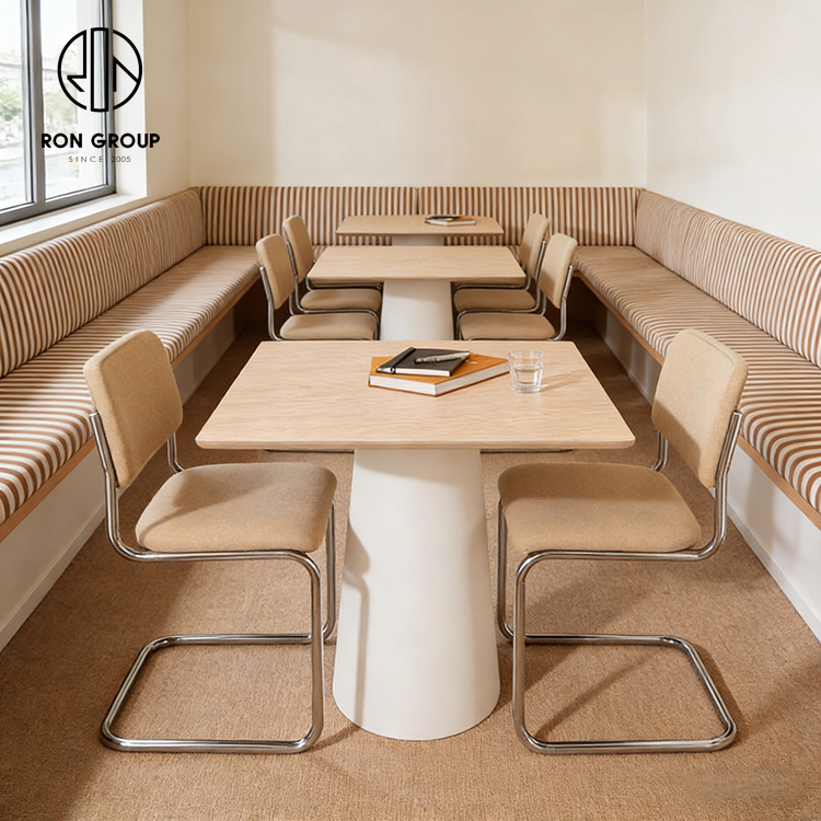 Custom Curved Banquette Seating with Space-Saving Half Circle Booth Design