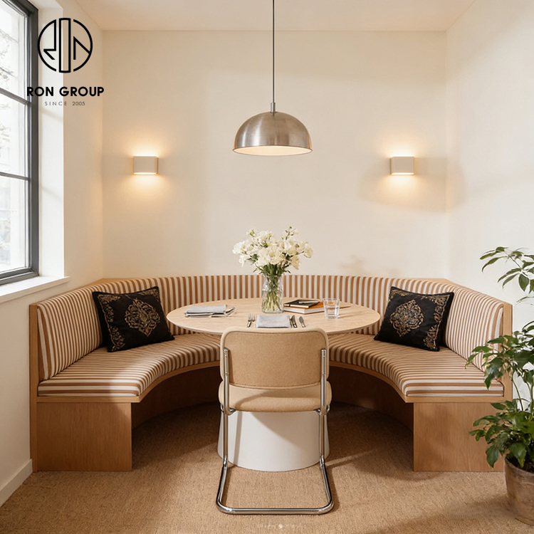 Custom Curved Banquette Seating with Space-Saving Half Circle Booth Design