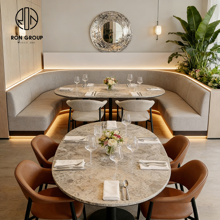 Luxury Curved Banquette Seating with Premium Leather Upholstery for Fine Dining