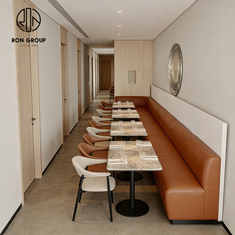 Luxury Curved Banquette Seating with Premium Leather Upholstery for Fine Dining