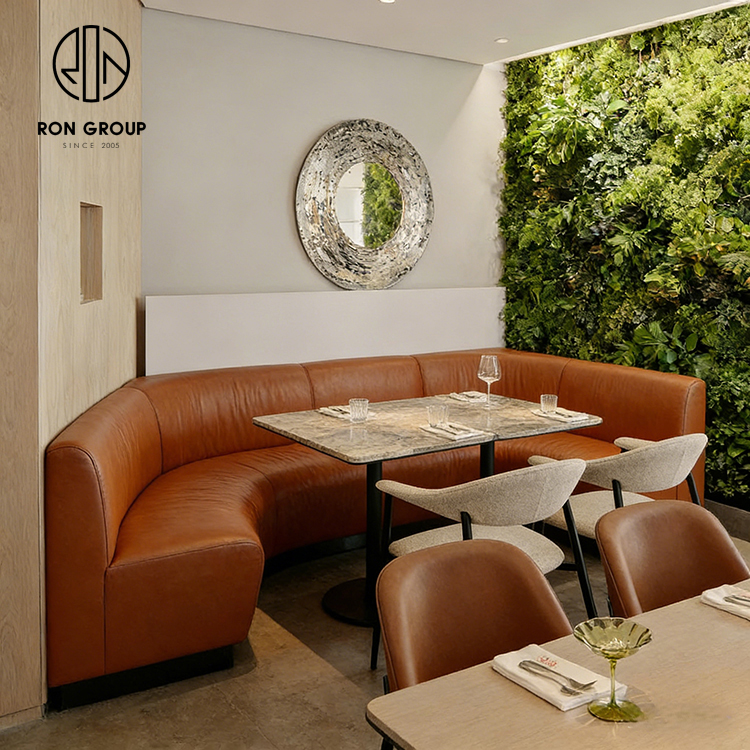 Luxury Curved Banquette Seating with Premium Leather Upholstery for Fine Dining
