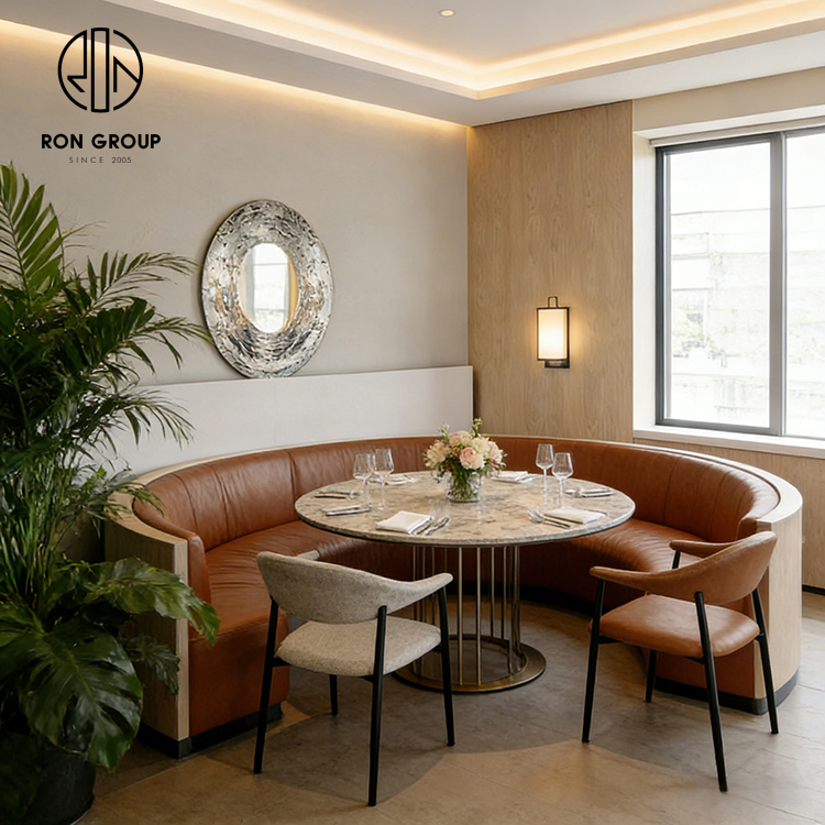 Luxury Curved Banquette Seating with Premium Leather Upholstery for Fine Dining