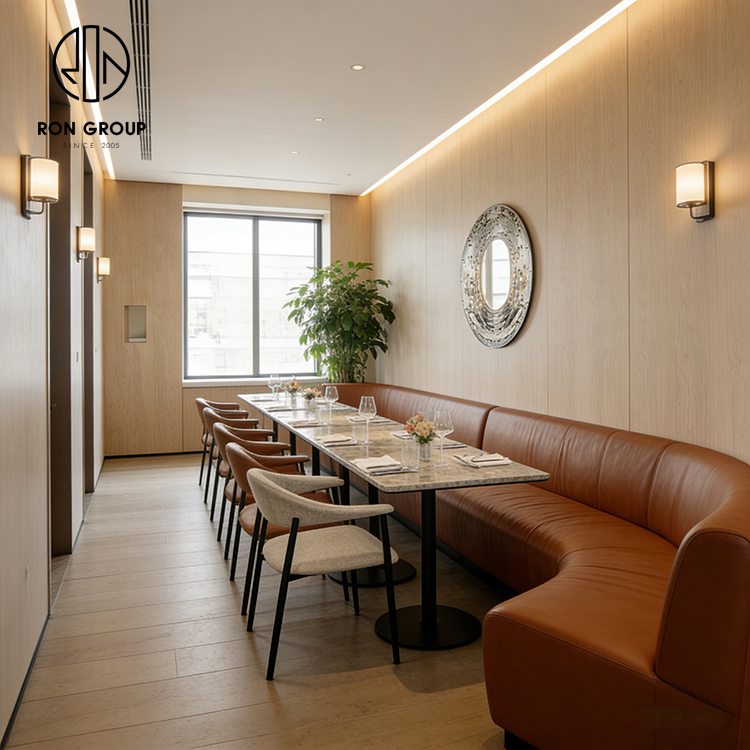 Luxury Curved Banquette Seating with Premium Leather Upholstery for Fine Dining