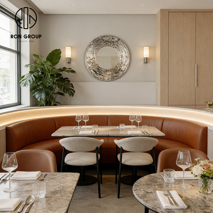 Luxury Curved Banquette Seating with Premium Leather Upholstery for Fine Dining