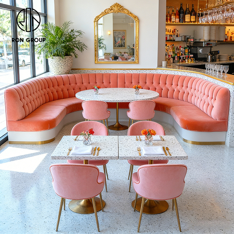 Luxury Pink Tufted Banquette Seating with Miami-Inspired Hospitality Design