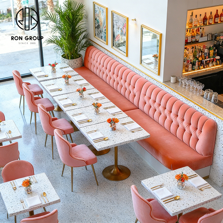 Luxury Pink Tufted Banquette Seating with Miami-Inspired Hospitality Design