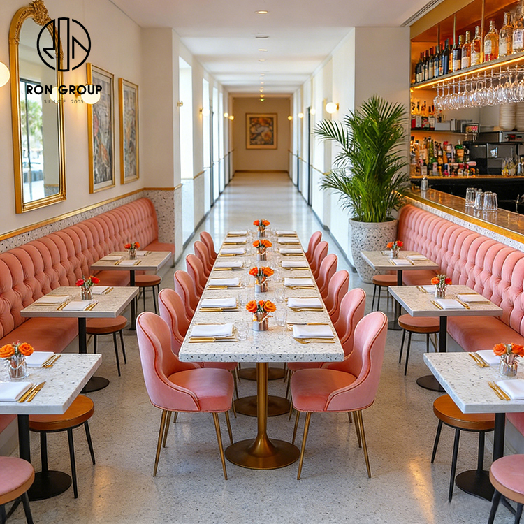 Luxury Pink Tufted Banquette Seating with Miami-Inspired Hospitality Design