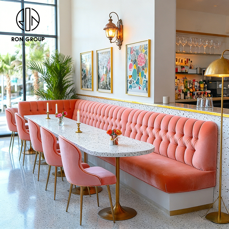 Luxury Pink Tufted Banquette Seating with Miami-Inspired Hospitality Design