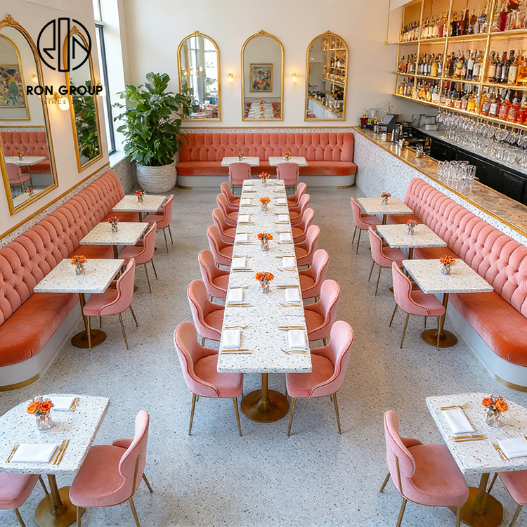 Luxury Pink Tufted Banquette Seating with Miami-Inspired Hospitality Design