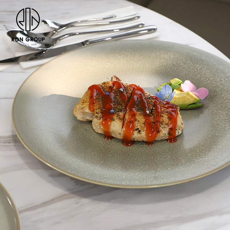 Hot Selling Organic Moss Green Melamine Dinner Plate with Gradient Matte Finish for Casual Dining