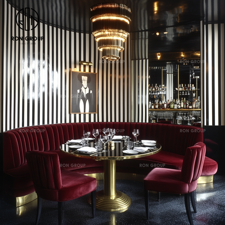 Luxury Curved Velvet Booth Seating with Marble Table for High-End Restaurants