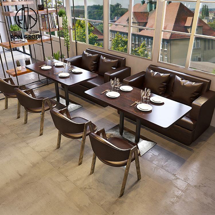 Classic Cafe Dining Table Chair Set Custom Metal Frame Wood Top For Restaurants Hotels