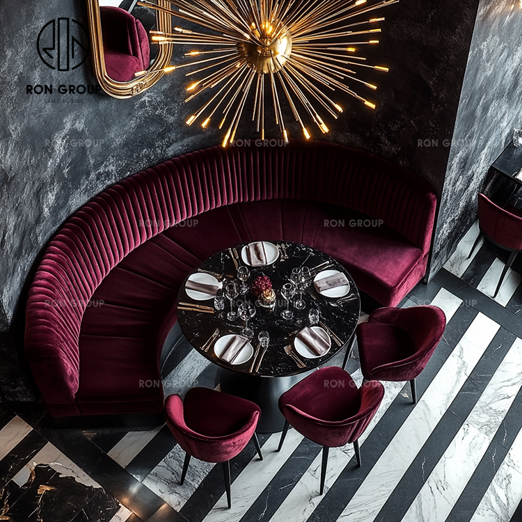 Luxury Curved Velvet Booth Seating with Marble Table for High-End Restaurants